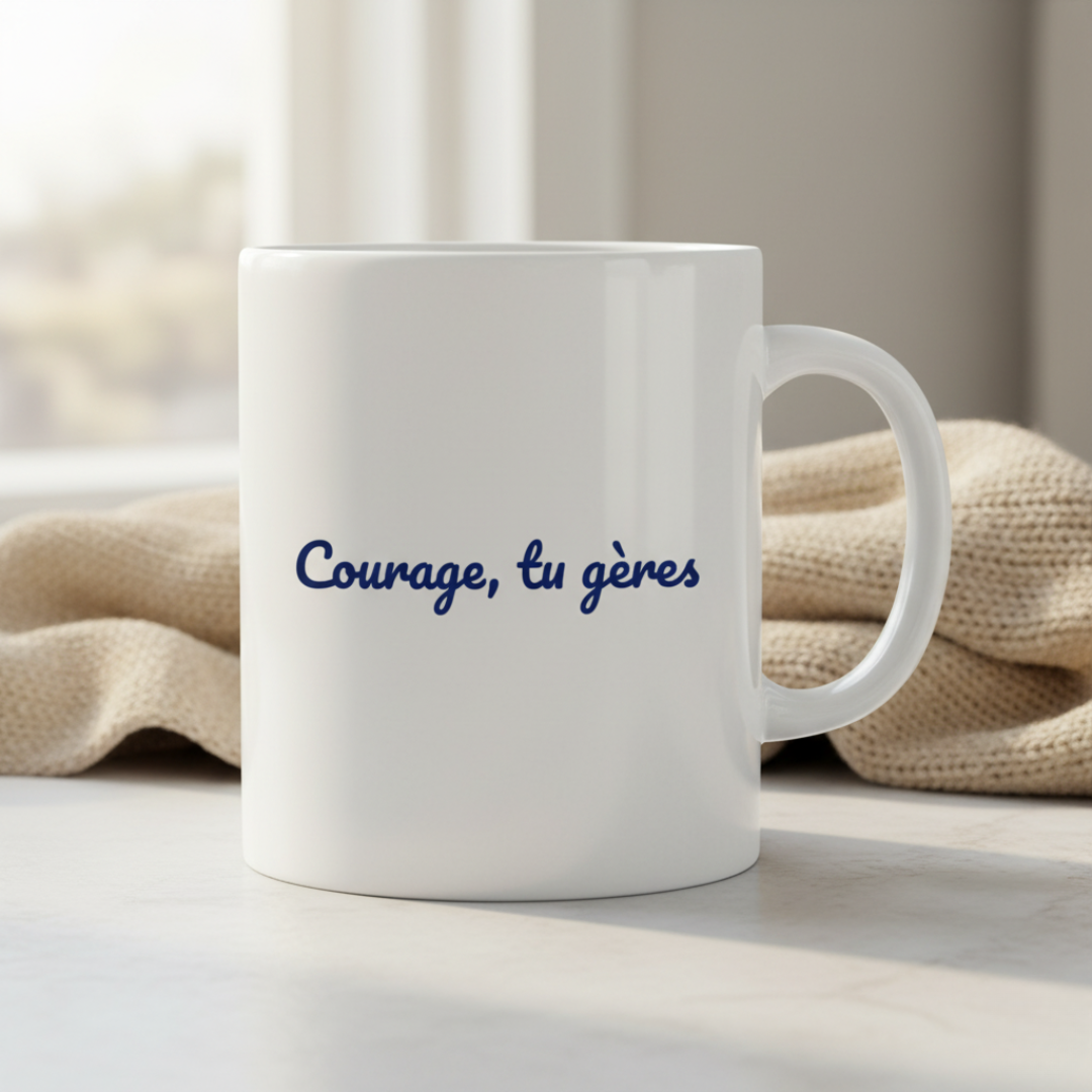 Mug "Courage, tu gères"